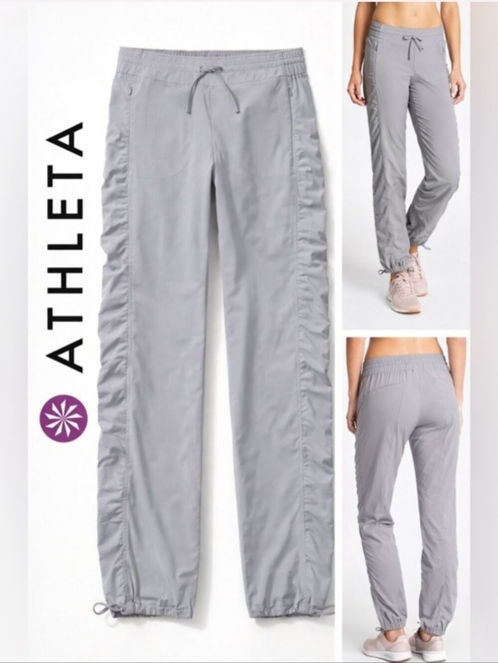 Athleta TALL 10T 34.5" inseam La Viva Gray Jogger Ruched Pant